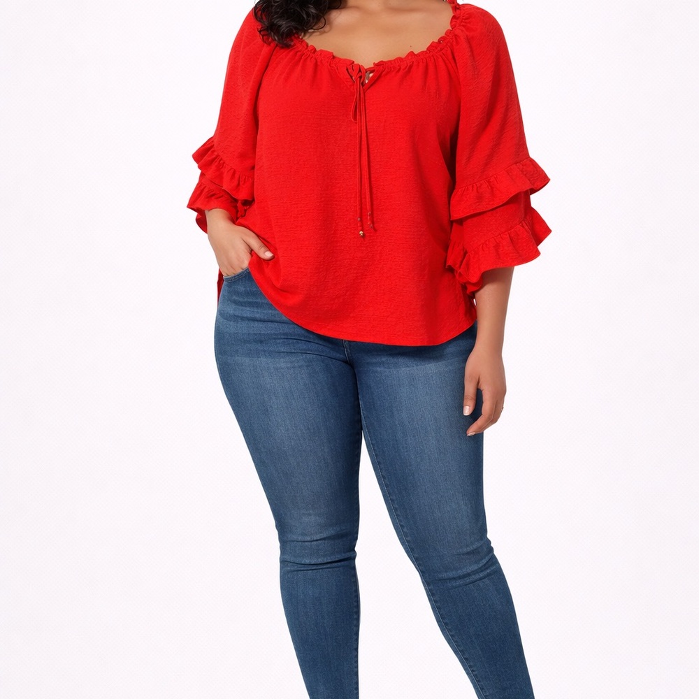 Chic Scarlet Ruffle Sleeve Blouse - Picture 2 of 3